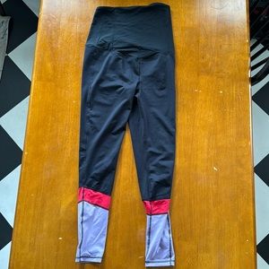 Full length color block maternity leggings